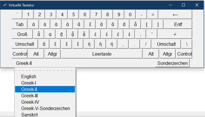 Virtuelle Tastatur – Auswahlliste